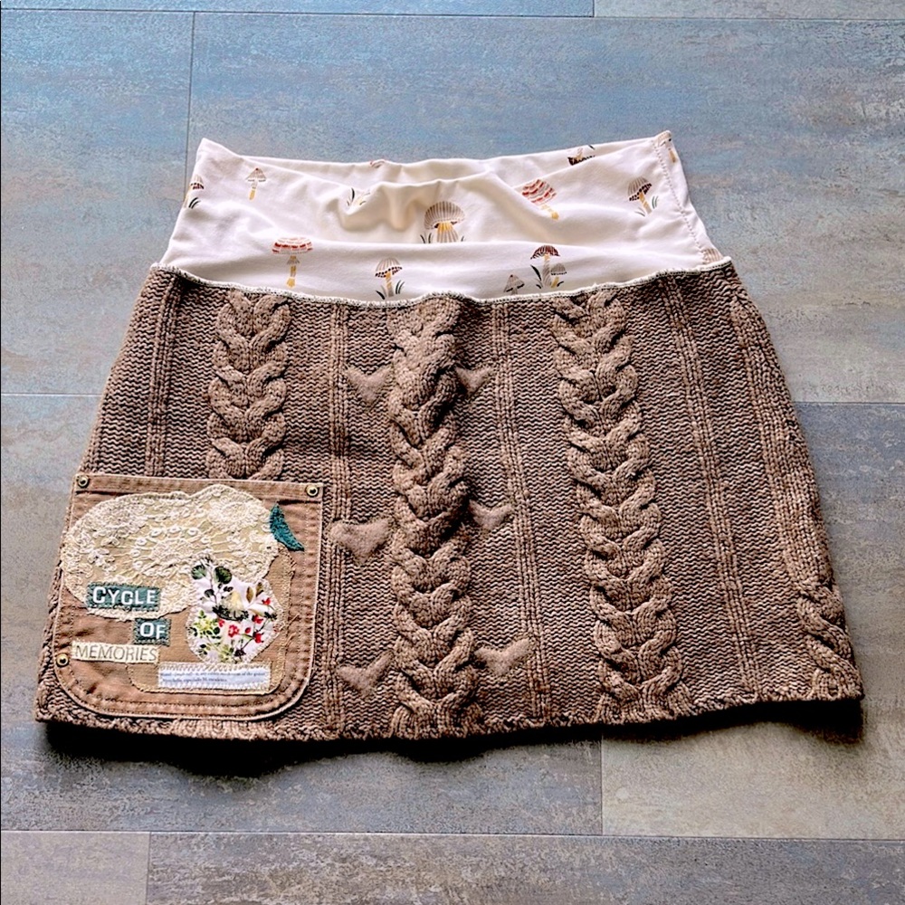 Up-cycled woman’s, cable knit skirt. Size Medium-Large.